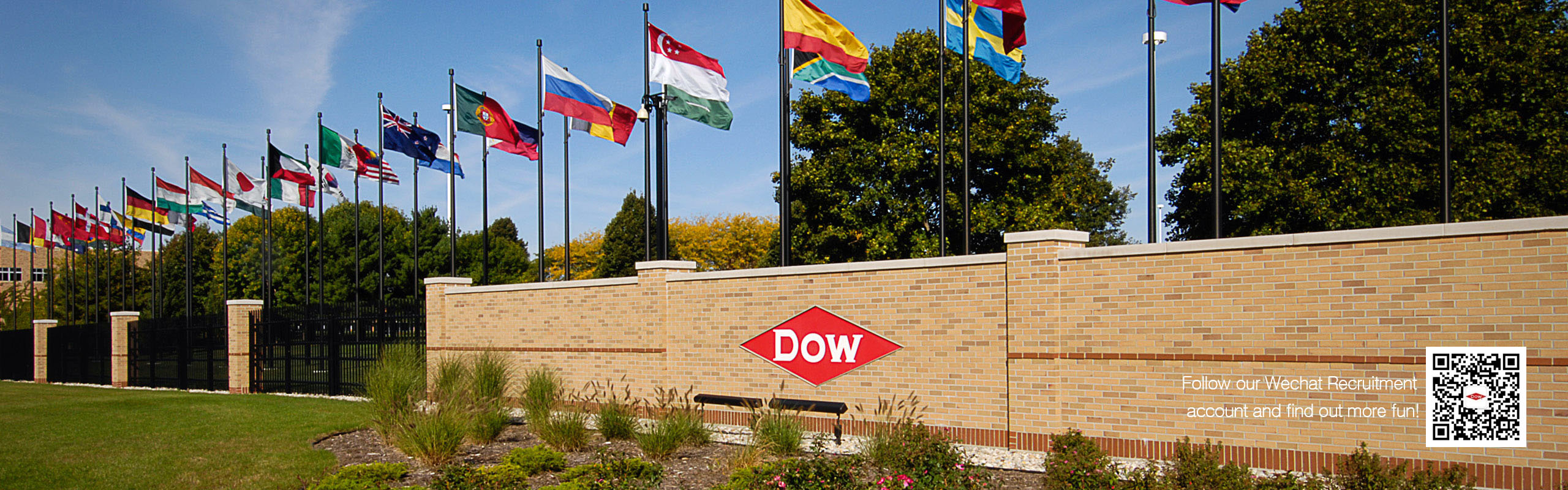 flags of the world at the Dow headquarters in Midland, MI USA